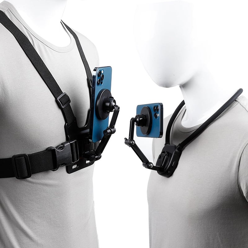 PELLKING Chest Strap Mount Magnetic Neck Mount Kit for Magsafe, Hands Free Neck Phone Holder POV/Vlog Neck Mount Video Recording for iPhone 15 14 13 12 Plus Pro Max - Image 1